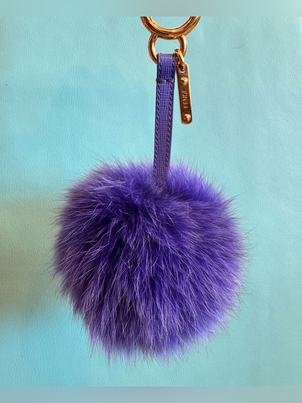 FENDI Fox Fur Pom Pom Bag Charm in Purple